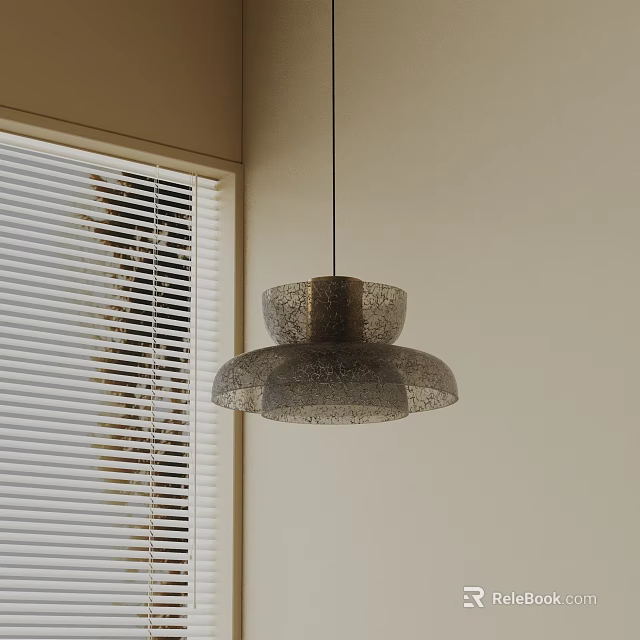 Gray Layered Mesh Pendant Light Near Window With White Blinds And Light Wall 3d model 