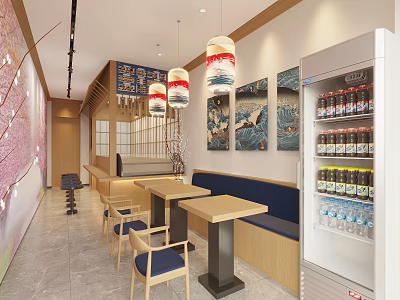 Elegant Japanese Restaurant Interior With Sushi Counter And Traditional Decor Elements 3d model