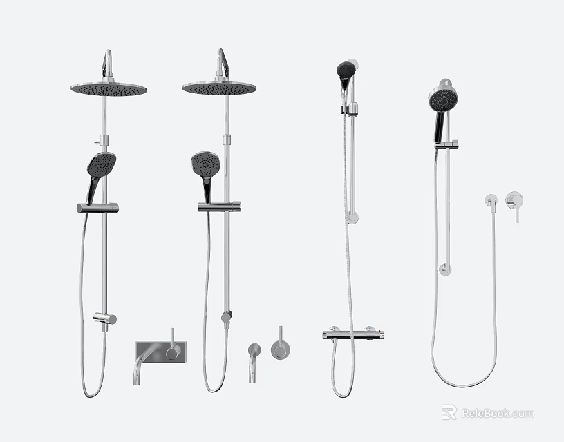 Modern Shower Systems With Overhead Rain Handheld Spray And Slide Bar Mounts 3d model