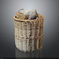 Wicker Storage Basket With Folded Household Items For Home Organization 3d model
