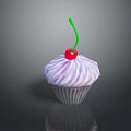 Delicious Cupcake With Purple Swirled Frosting And Red Cherry On Dark Surface