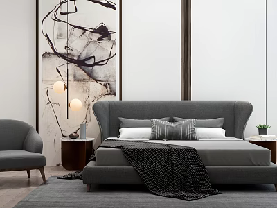 Modern background double bed combination 3d model