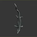 Ichthyosaur 3D Model With Metallic Texture Long Snout Flippers And Tail Fin On Dark Background