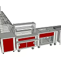 Industrial Equipment Assembly Line Workbench with Metal Frame Red Cabinets Wheels and Efficient Workspace Design