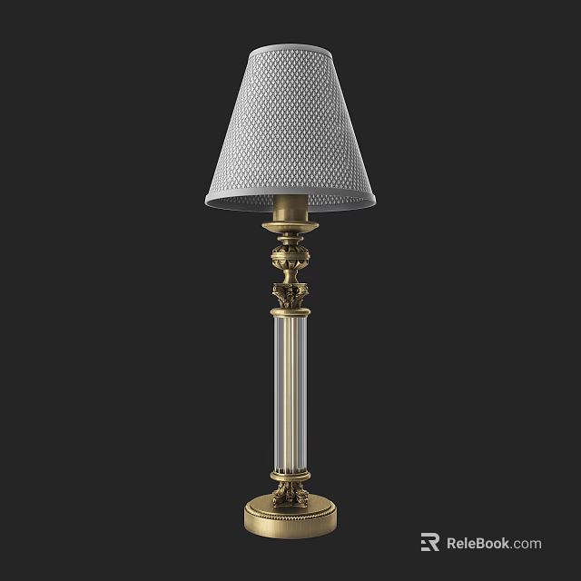Elegant Table Lamp With White Mesh Lampshade And Gold Decorative Base 3d model