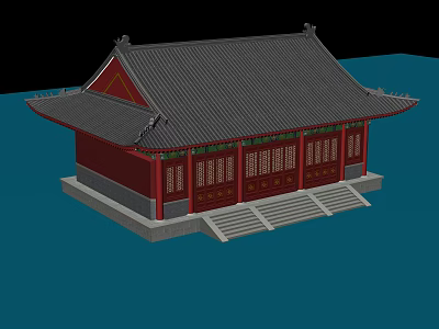 Traditional Ancient Chinese Architecture Featuring Red Walls Grey Tiled Roof Stone Steps And Carved Windows 3d model