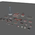 Ancient Architecture Collection Featuring Traditional Tower and Diverse Classic Roof Models