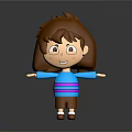 Cartoon Game Movie Character With Brown Hair Big Eyes Blue Pink Striped Sweater Open Arms