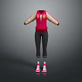 Stylish Casual Outfit Red Jacket With Beige Sleeves Black Pants And Pink Sneakers