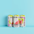 Refreshing Watermelon Flavored Canned Beverage Three Cans Display On Light Blue Background 3d model