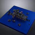 Maritime Platform Model With Blue Base Support Pillars Deck Structures And Small Figures