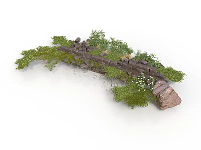 Modern Garden Landscape Design Featuring Stone Structure Lush Greenery And Small White Flowers 3d model