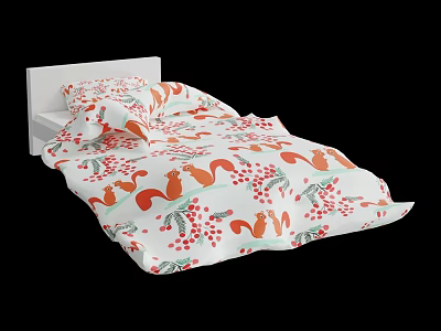 Cute Children's Bed With Squirrel And Red Berries White Bedding And White Headboard 3d model