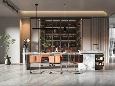 Modern Restaurant Home Restaurant Nakajima Dining Table and Chair Wine Cabinet 3d model
