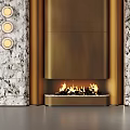 Modern Luxury Fireplace Design With Marble Patterned Walls And Gold Metal Accents
