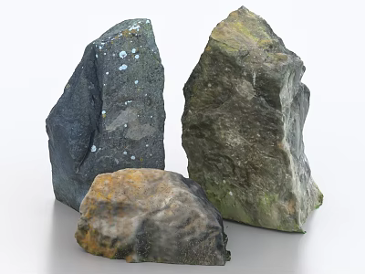 Three Natural Stones With Different Colors Gray Brown And Rough Textures 3d model