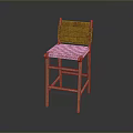 Wooden Bar Stool With Woven Brown Seat Backrest And Light Wooden Legs