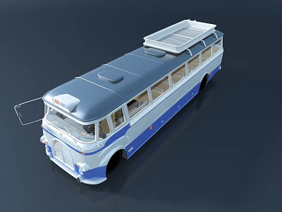 Vintage Blue And White Train With Luggage Rack Open Door And Retro Design 3d model