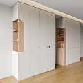 Modern White Wardrobe Interior Design With Built-in Open Shelves Minimalist Style And Wooden Flooring