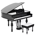Classic Black Grand Piano Musical Instrument With Wooden Stool And Keys