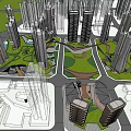 Modern Twin Tower Architecture With Glass Curtain Wall And Plaza Design