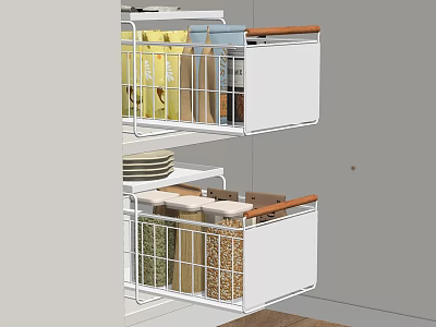Kitchen Drawer Organizers With Wooden Handles And Organized Food Storage Containers 3d model