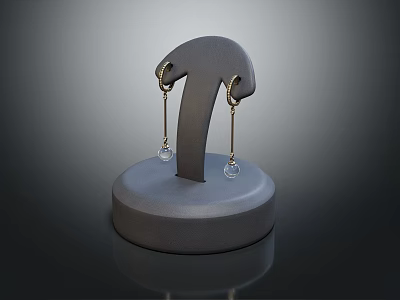 Delicate Gold Hook Earrings With Transparent Crystal Drops On Gray Display Stand 3d model
