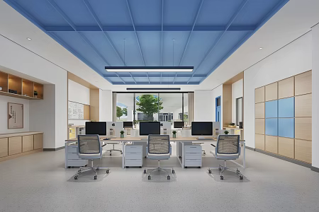 Office desk and chair combination grille lamp 3d model