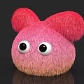 Pink Fluffy Inflatable Model With Large Ears Big Eyes And Person Standing Beside