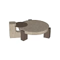 Modern Coffee Table With Stone Top And Wooden Legs Round Shape And Unique Side Structure 3d model