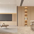 Modern Minimalist Living Dining Room With Neutral Tones Sofa Coffee Table And Dining Chairs