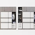 Modern Gray And White Wardrobe With Sliding Doors Hanging Rods Drawers And Shelves