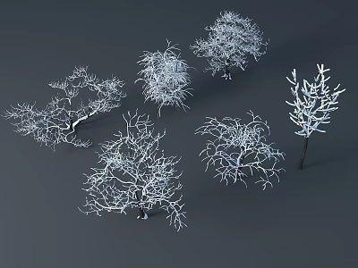 Multiple Leafless Arbor Trees With Intricate Branches On Gray Background 3d model