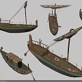 Various Wooden Boats With Sails Oars Decorative Colors And Traditional Designs