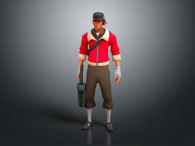 Game Character 3D Model With Red Coat White Undershirt Brown Pants Gray Gloves Holding Tool 3d model