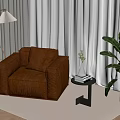 Cozy Brown Leather Armchair Interior with Side Table Floor Lamp and Green Plants