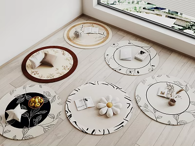 Stylish Round Rugs With Diverse Patterns In Modern Interior Space 3d model