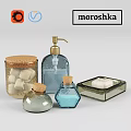 Stylish Bathroom Daily Essentials With Glass Bottles Cork Lids Soap Dish And Bath Salts