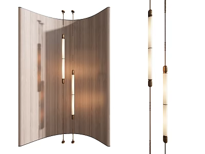 Modern Decorative Pendant Lighting With Slender Tubes And Metal Hanging Brackets On Wood Panel 3d model