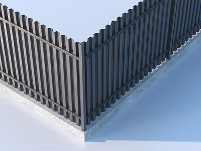 Modern Black Outdoor Fence With Vertical Slats And Concrete Base Design 3d model
