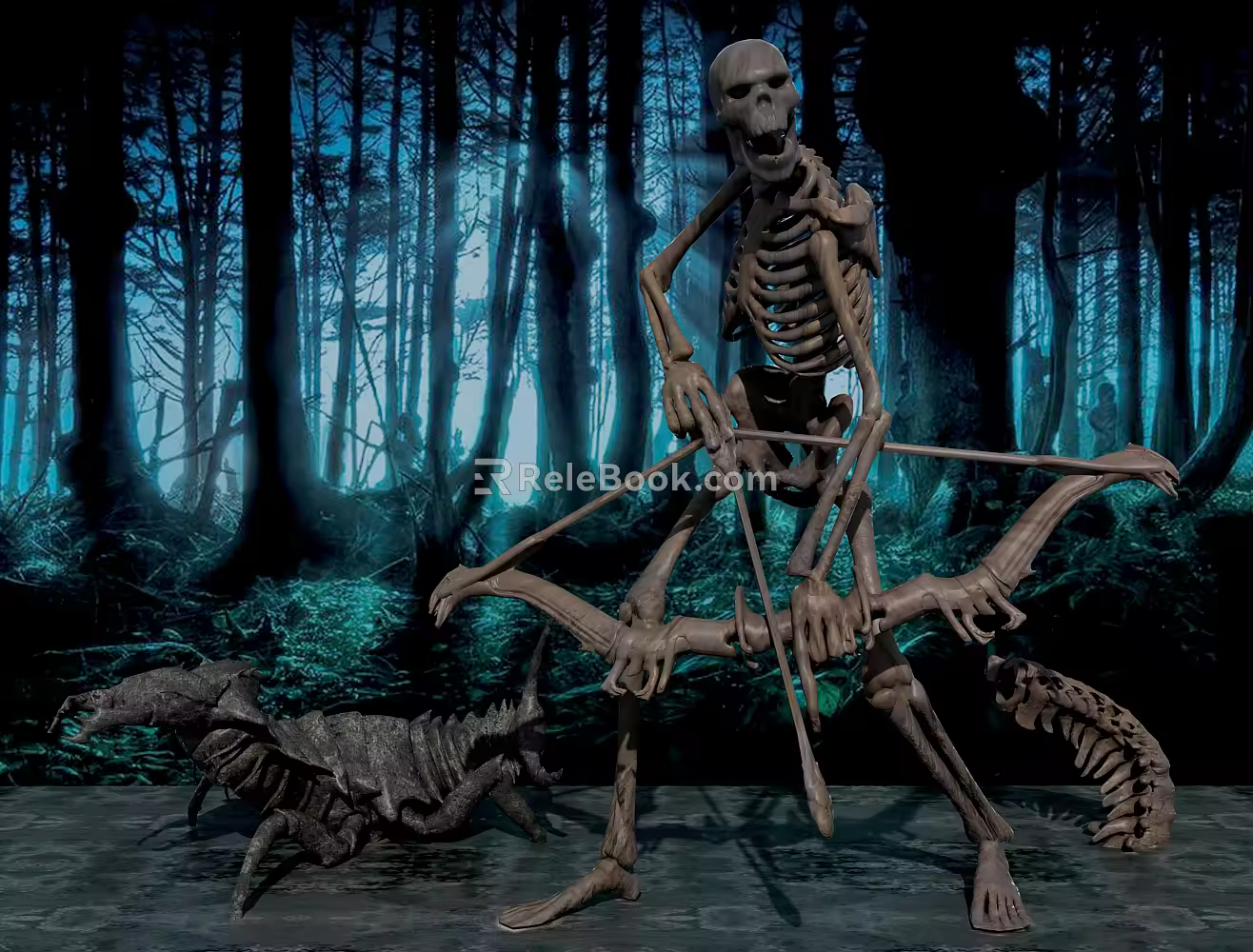 Modern Skeleton Monster Skull Head Bone Bow and Arrow 3d model
