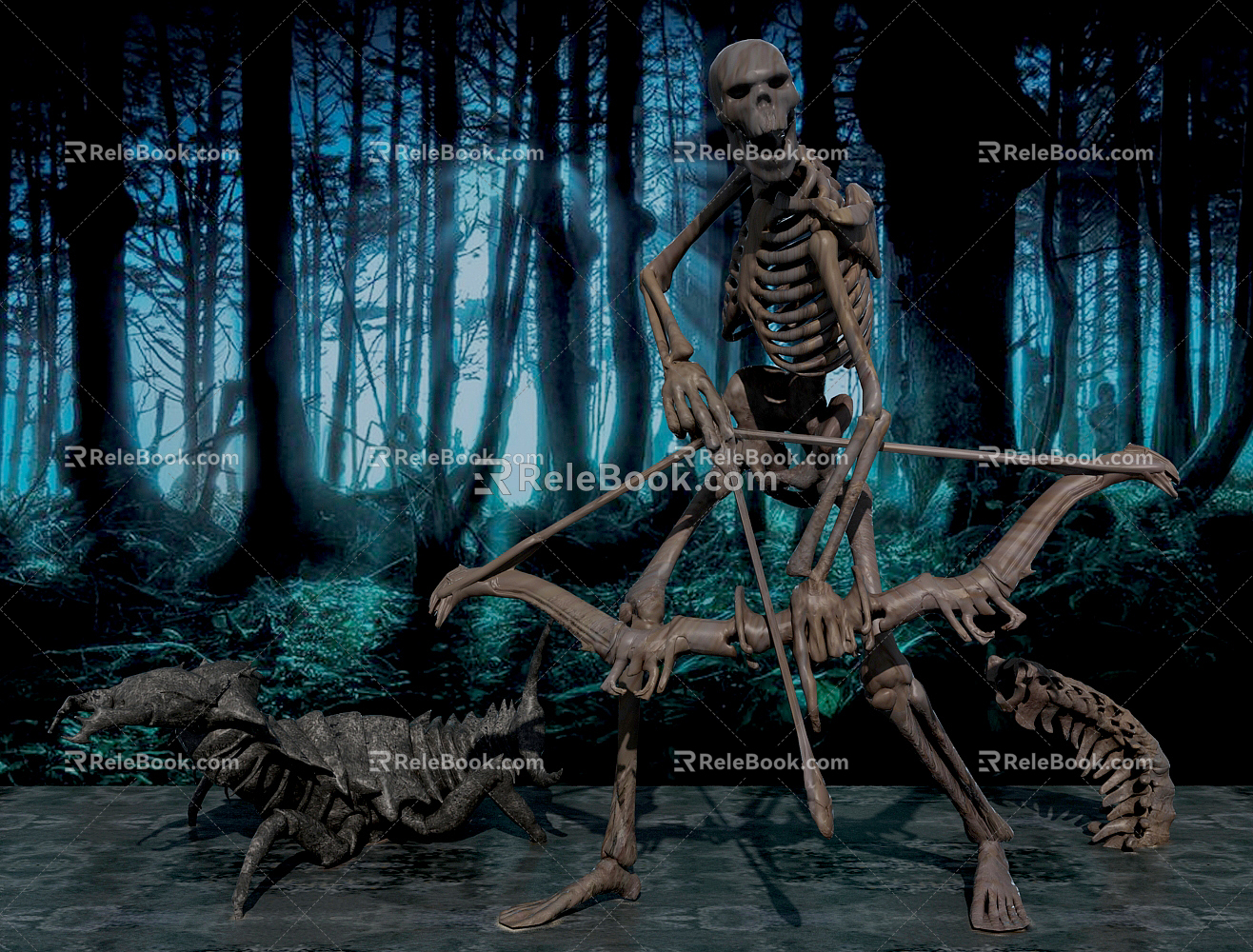 Modern Skeleton Monster Skull Head Bone Bone Bow and Arrow 3d model