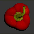 Fresh Ripe Red Bell Pepper with Vibrant Green Stem Isolated on Dark Background