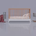 Modern Wooden Baby Crib with Colorful Patterned Mattress and Adjacent Cradle Plus Soft Blanket