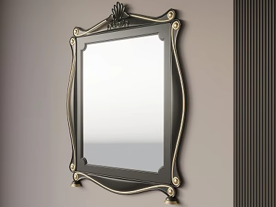 Elegant Wall Mounted Mirror With Ornate Gold And Black Frame Decorative Details 3d model
