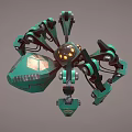 3D Mechanical Spider Character With Green Legs And Yellow Glowing Lights
