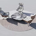 Modern Table and Chair Set with Marble Coffee Table on Round Striped Rug
