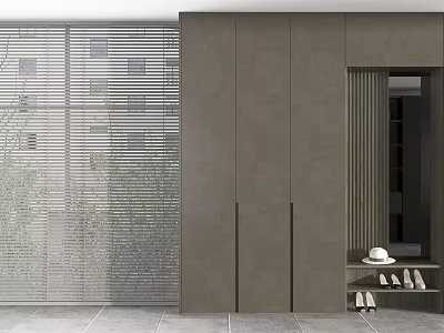 Modern Sleek Gray Shoe Cabinet With Panel Doors And Shoe Shelf Interior 3d model