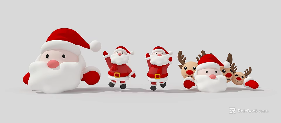 Festive Christmas Inflatable Santa Claus And Reindeer Decorations For Outdoor Holiday 3d model 