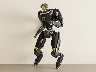 Smart Black And Yellow Robot With Mechanical Structure And Dynamic Pose 3d model